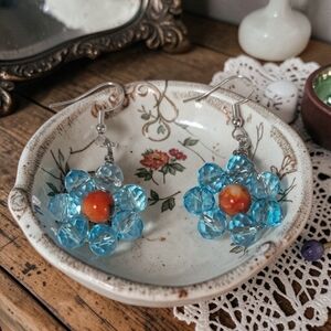 Handmade One Of A Kind Glass Bead Flower Earrings